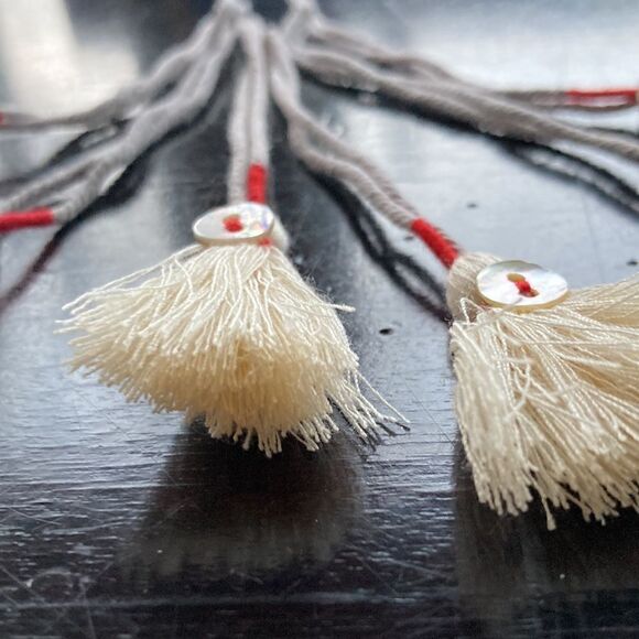 Johnny Was New 7 TASSELS with shell buttons and red trim with tags - Picture 3 of 8